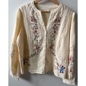 Jennifer & Grace embroidered floral long sleeve top women's L